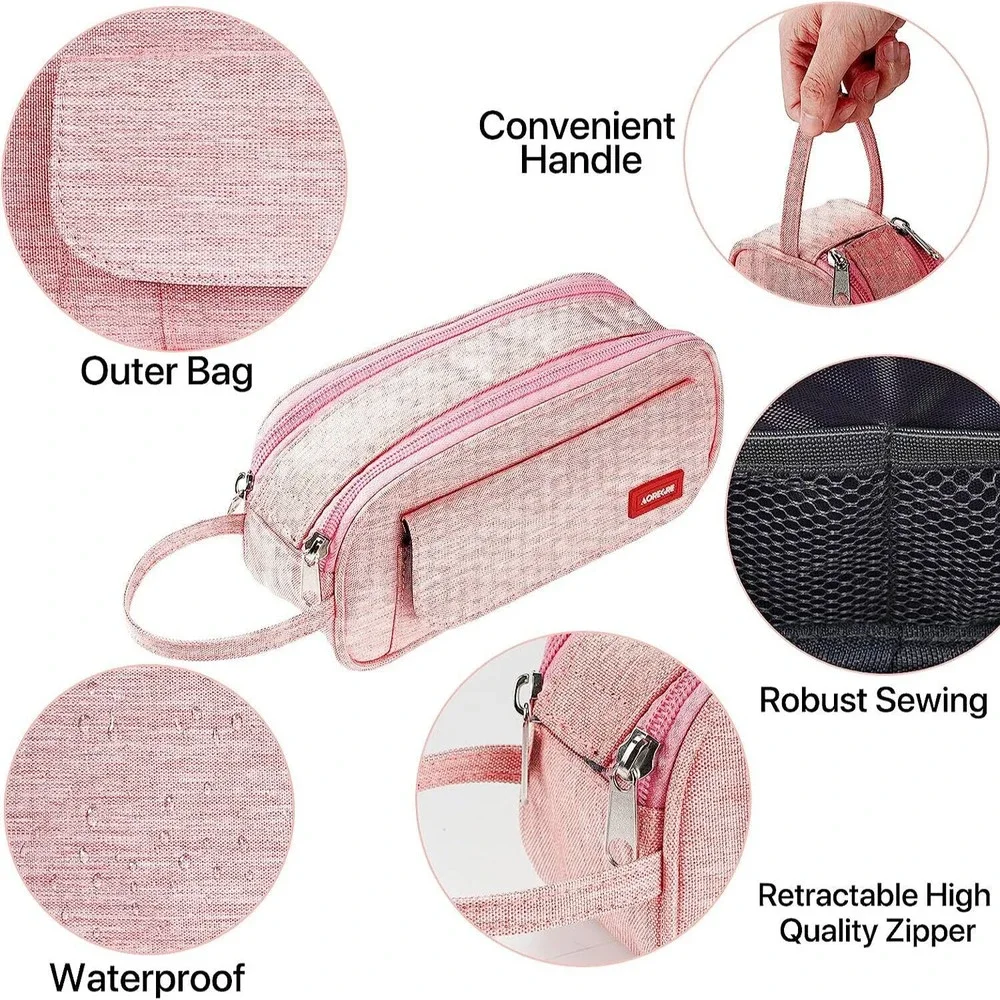 Big Capacity Pencil Bag School College Organizer Travel Bag Pink